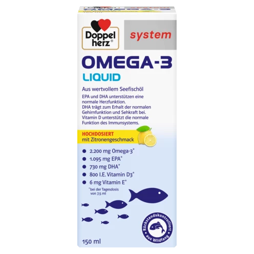Abbildung der Produktverpackung Doppelherz system OMEGA-3 LIQUID Frontansicht